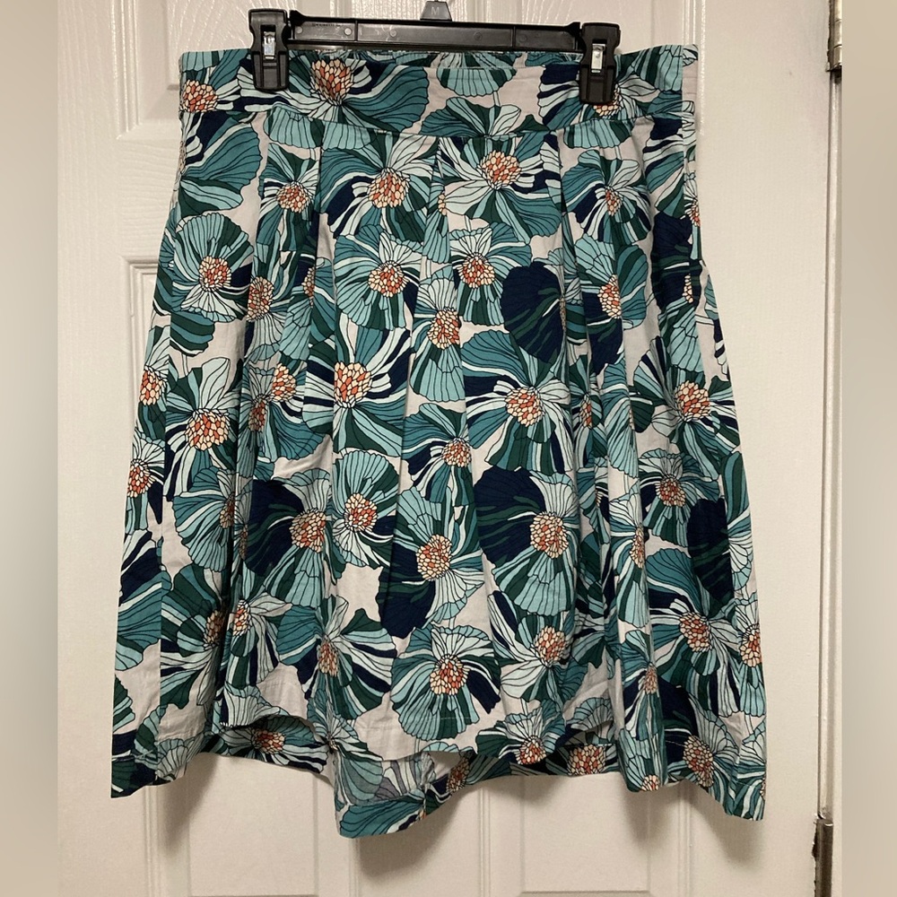 *Loft Green Tropical Floral Pleated Pull Up Large Skirt #LB